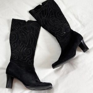 black suede boots  90s black suede boots size 9 genuine leather upper